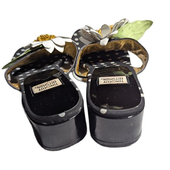 Vtg 1990s Timothy Hitsman Black White Leather Flower Toe Post Thong Sandals 7 - Picture 3 of 6
